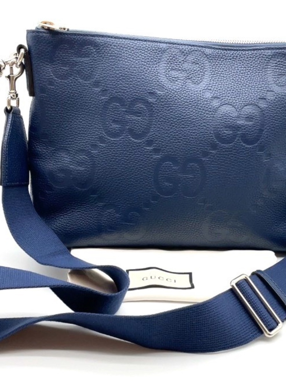 Gucci Jumbo GG Leather Blue Messenger Bag